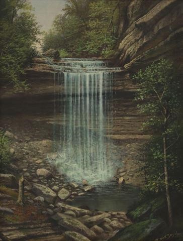 Appraisal: Framed oil on canvas painting The Waterfall signed lower right