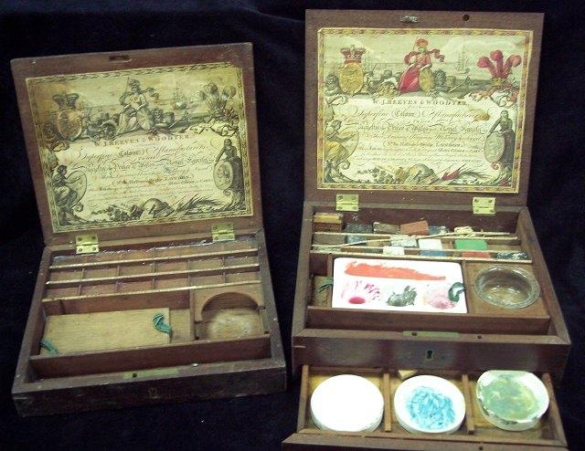 Appraisal: A mahogany cased paint set the hinged lid enclosing a