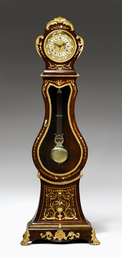 Appraisal: Louis XVI style mahogany satinwood and mother-of-pearl inlaid tallcase clock