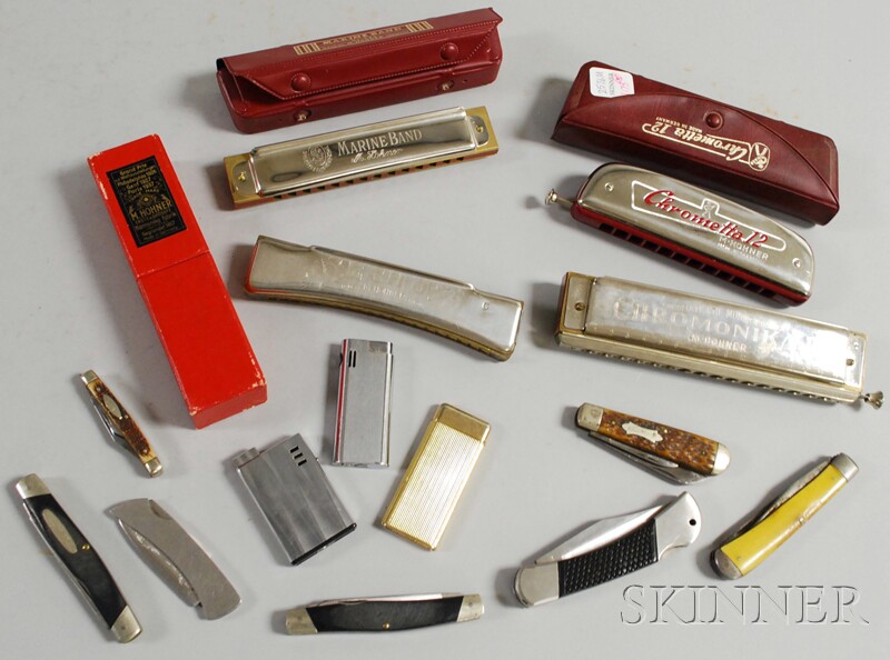 Appraisal: Group of Collectible Lighters Small Knives and Harmonicas including seven