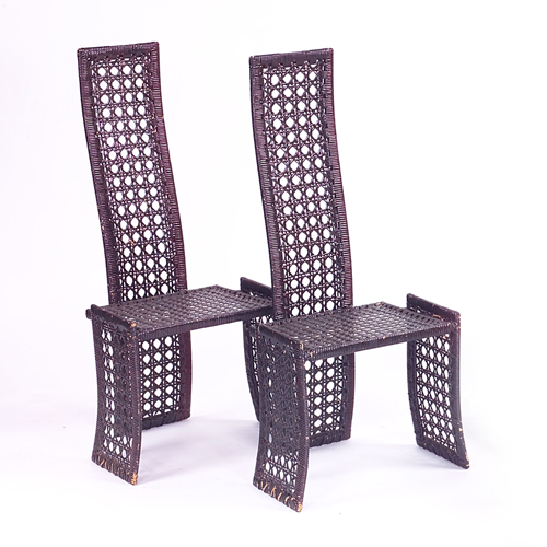 Appraisal: RATTAN Pair of high-back chairs with caning to seat back