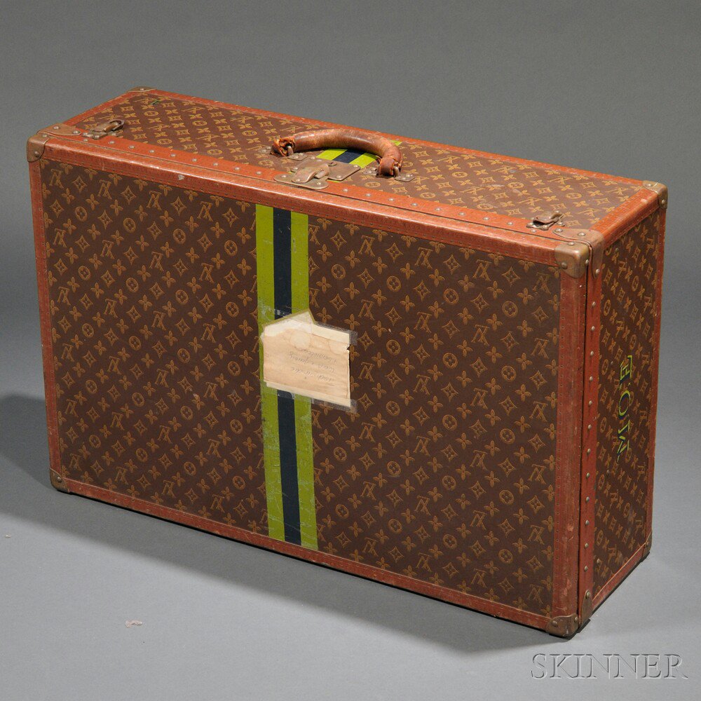 Appraisal: Louis Vuitton Monogram Suitcase France brass hardware and natural cowhide