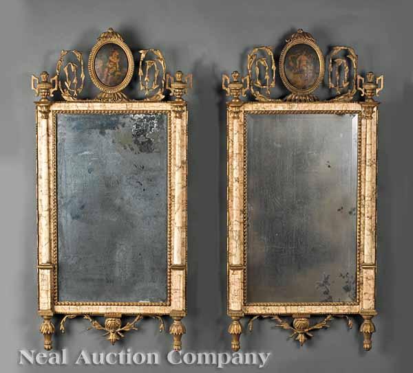 Appraisal: A Pair of Continental Neoclassical Marble and Giltwood Looking Glasses