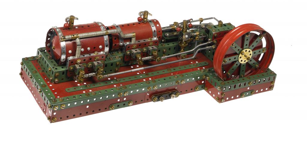 Appraisal: A MECCANO MODEL OF A DOUBLE HORIZONTAL STEAM ENGINE red