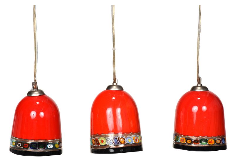 Appraisal: Three Oggetti Art Glass Pendant Shades Italian three contemporary red