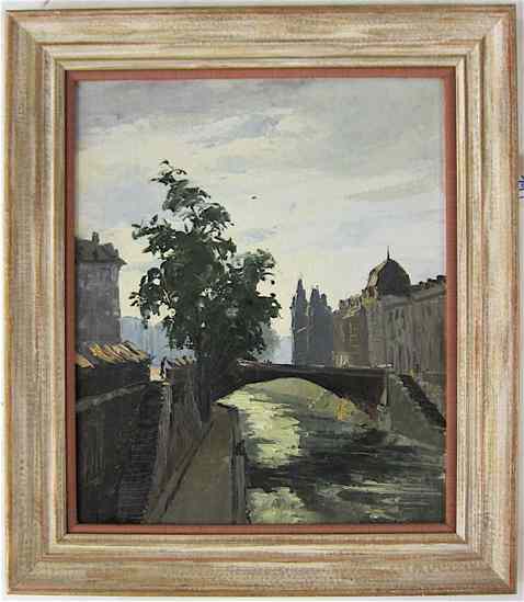 Appraisal: M HARAND OIL ON BOARD view of the Seine River