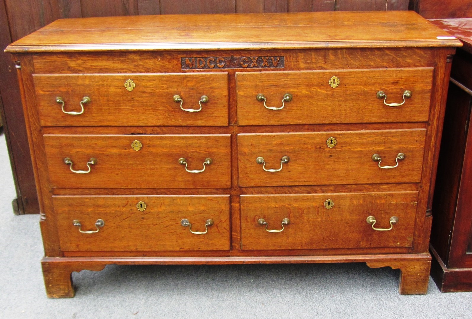 Appraisal: An th century oak chest of two banks of three