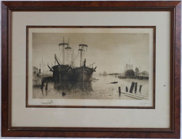 Appraisal: LEMUEL D ELDRED - FAIRHAVEN FRAMEDETCHING OF WHALERS AT THE