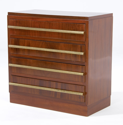 Appraisal: ANDRE SORNAY Mahogany four-drawer dresser with tubular brass pulls Branded