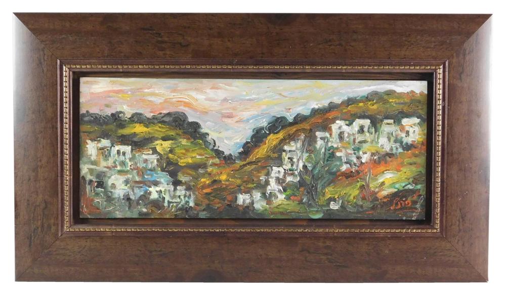 Appraisal: th C oil on panel abstract landscape scene with impasto