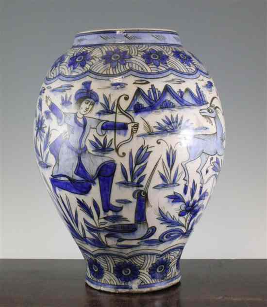 Appraisal: A Persian pottery ovoid vase late th early th century