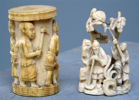 Appraisal: th century ivory carving of two figures under trees high