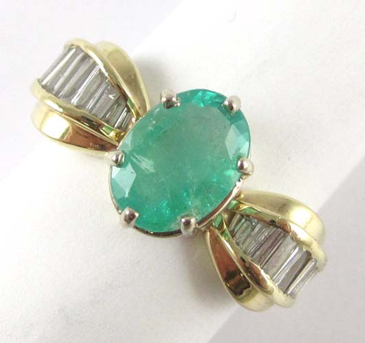 Appraisal: EMERALD DIAMOND AND K GOLD RING WITH APPRAISAL The ring