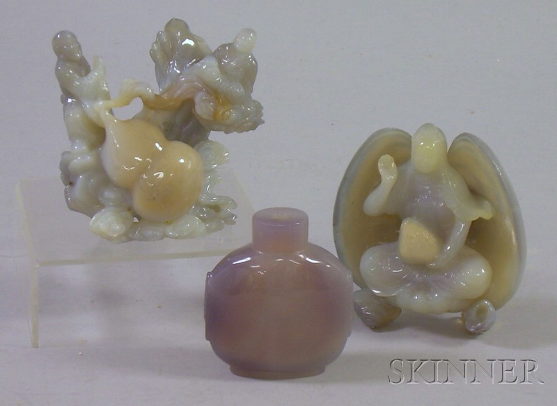 Appraisal: Two Small Chinese Carved Agate Figurals and a Carved Agate