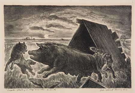 Appraisal: JOHN STEUART CURRY Coyotes Stealing a Pig Lithograph x mm