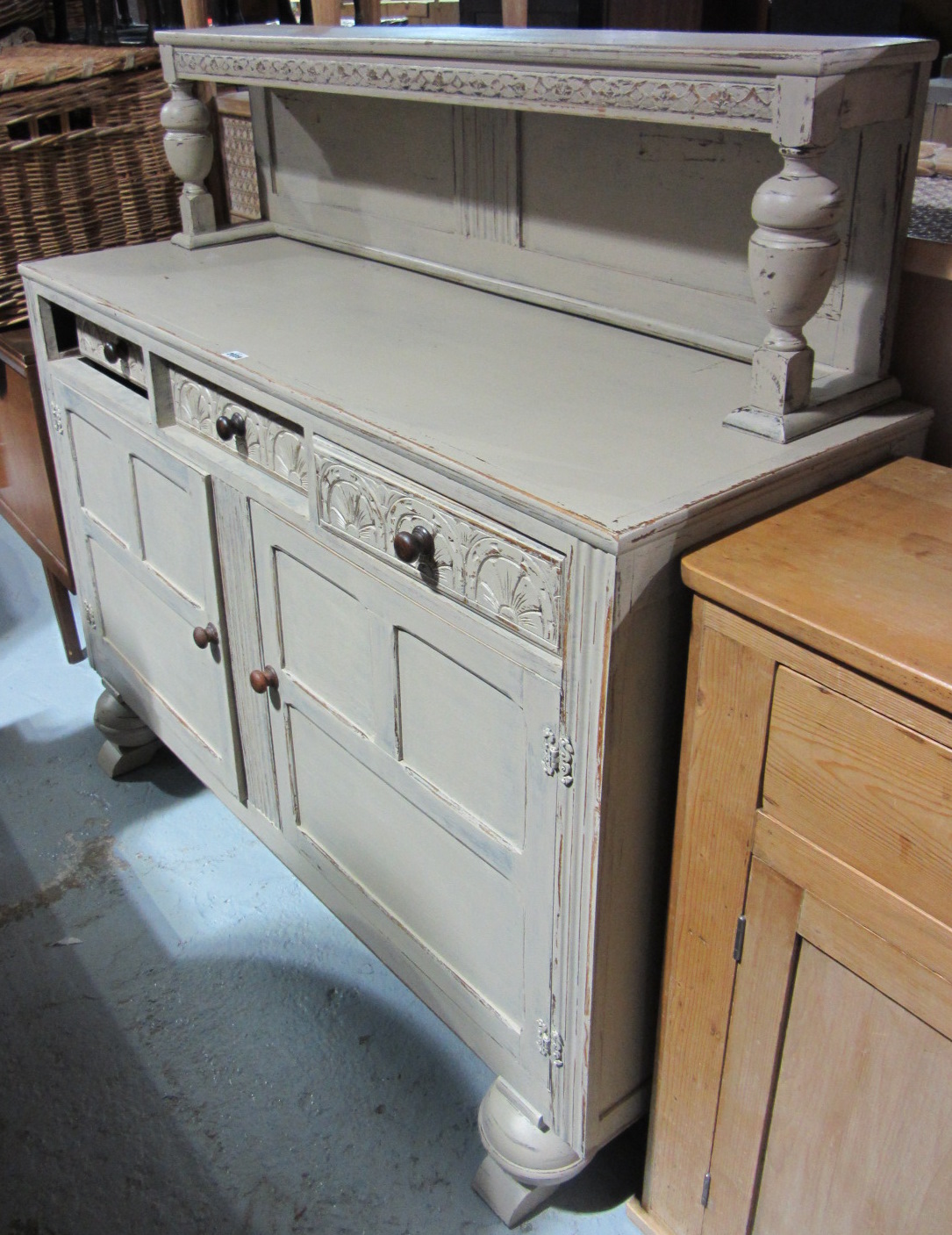 Appraisal: A th century painted oak sideboard on turned feet cm