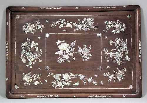 Appraisal: A Chinese rosewood rectangular tray inlaid in mother of pearl