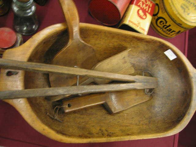 Appraisal: Pc Early Wooden Items dough bowl scrapers more