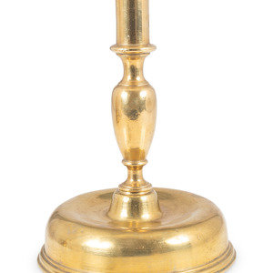 Appraisal: A Continental Brass Bell-Bottom Candlestick Likely Spanish Circa Height inches