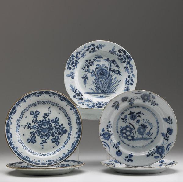 Appraisal: DELFT Six assorted plates with various designs th C dia