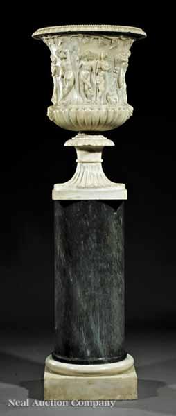 Appraisal: A Fine Continental Carved Marble Urn and Pedestal early th