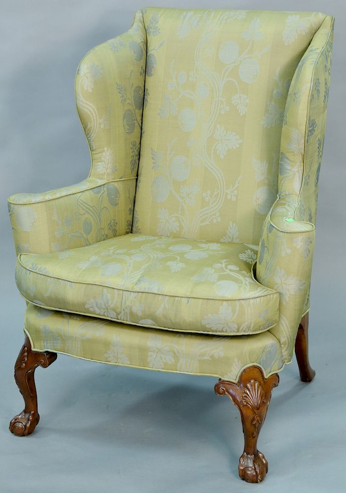 Appraisal: Chippendale style upholstered wing chair ht in wd in Chippendale