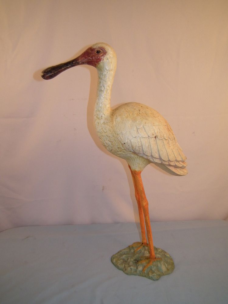 Appraisal: ANTIQUE SPOONBILL GARDEN STATUE Antique painted heavy iron Victorian garden