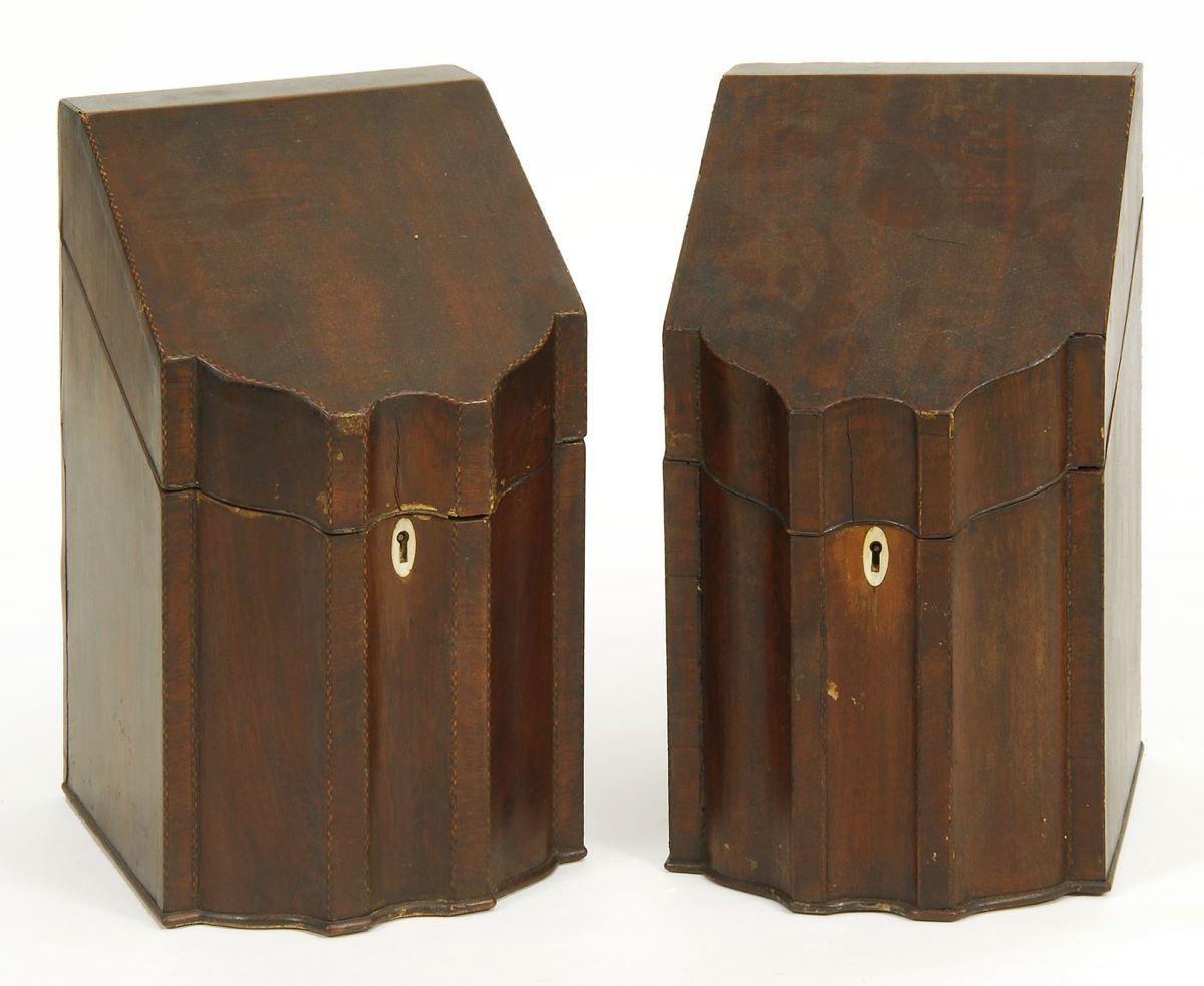 Appraisal: PAIR OF ANTIQUE AMERICAN FEDERAL KNIFE BOXES Circa In mahogany