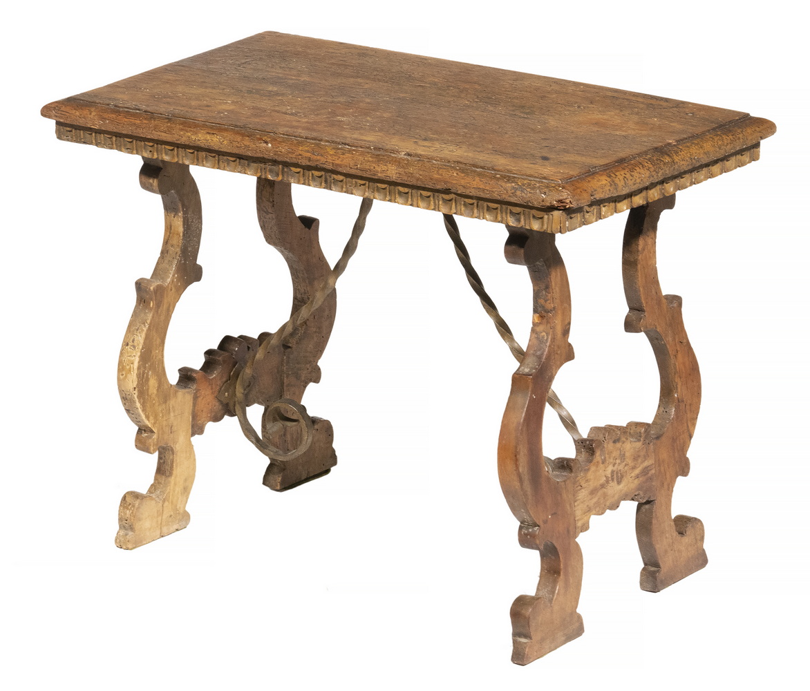 Appraisal: EARLY ITALIAN TABLE th c Diminutive Walnut Trestle Leg Table