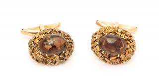 Appraisal: A Pair of Modernist Yellow Gold and Smoky Quartz Cufflinks