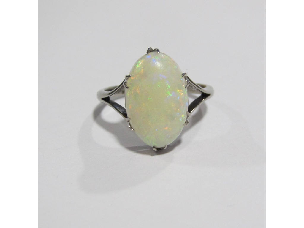 Appraisal: An early th century white gold opal single stone ring