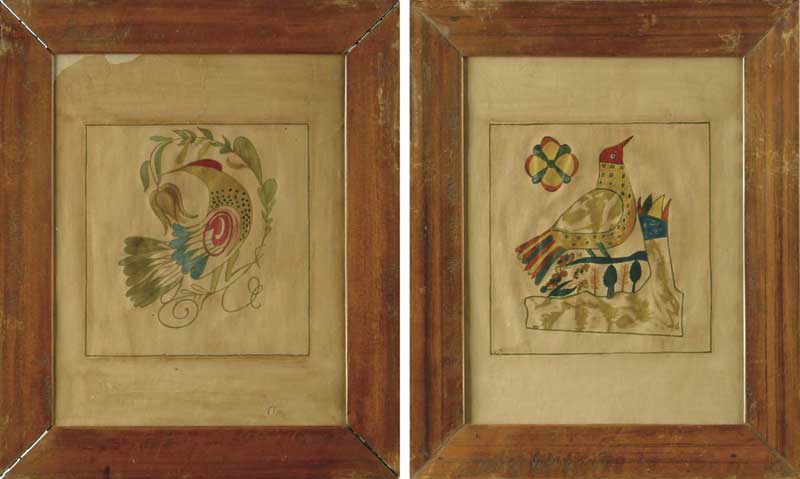 Appraisal: PAIR OF FRAMED WATERCOLOR FRAKTURS BY BOB BISCHOFF The Pennsylvania