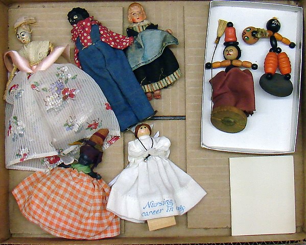 Appraisal: Lot of dolls Wood bead Halloween figures Black dolls 's