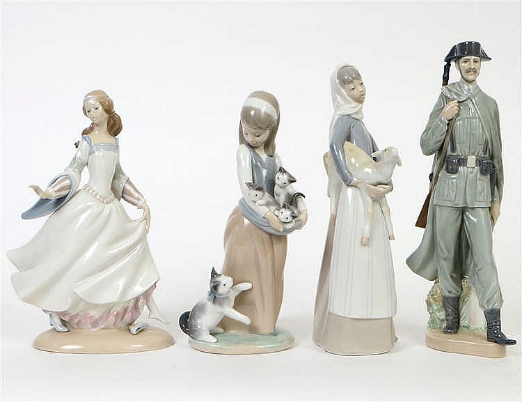 Appraisal: FOUR LLARDO PORCELAIN FIGURESEach marked Depicting a woman holding a