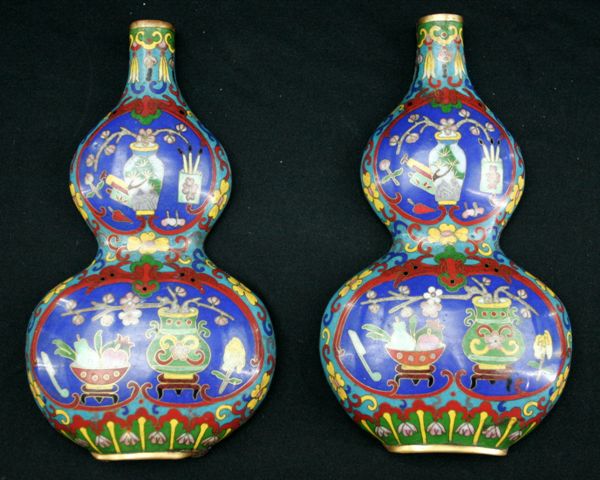 Appraisal: A pair of gourd-shaped Chinese cloisonn wall panels decorated with