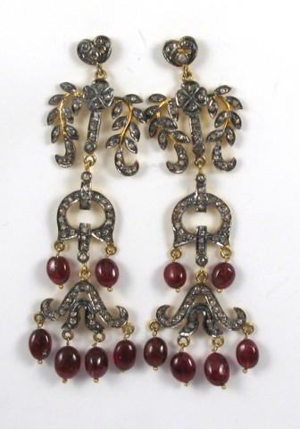 Appraisal: PAIR OF PINK TOURMALINE AND DIAMOND CHANDELIER EARRINGS K blackened