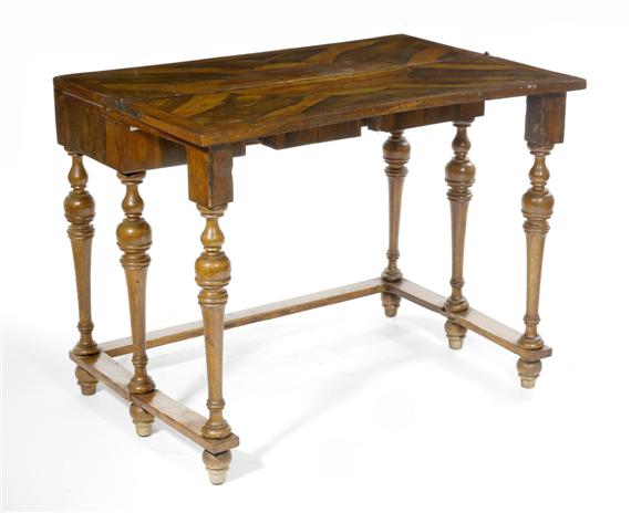 Appraisal: A DROP-LEAF CONSOLE TABLE Baroque Italy Walnut cherry and oak