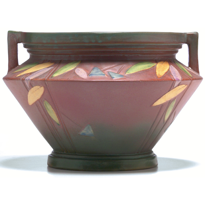 Appraisal: Roseville Futura jaudiniere double handled shape in pink with colorful