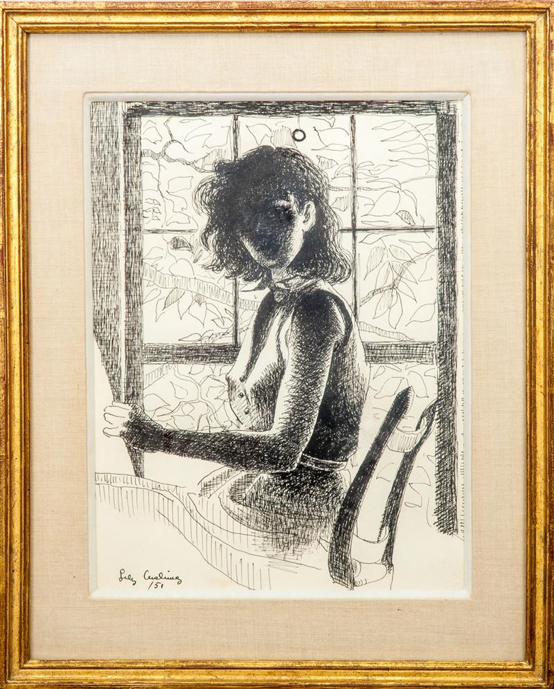 Appraisal: Lily Cushing - Girl in Window Self Portrait Ink and