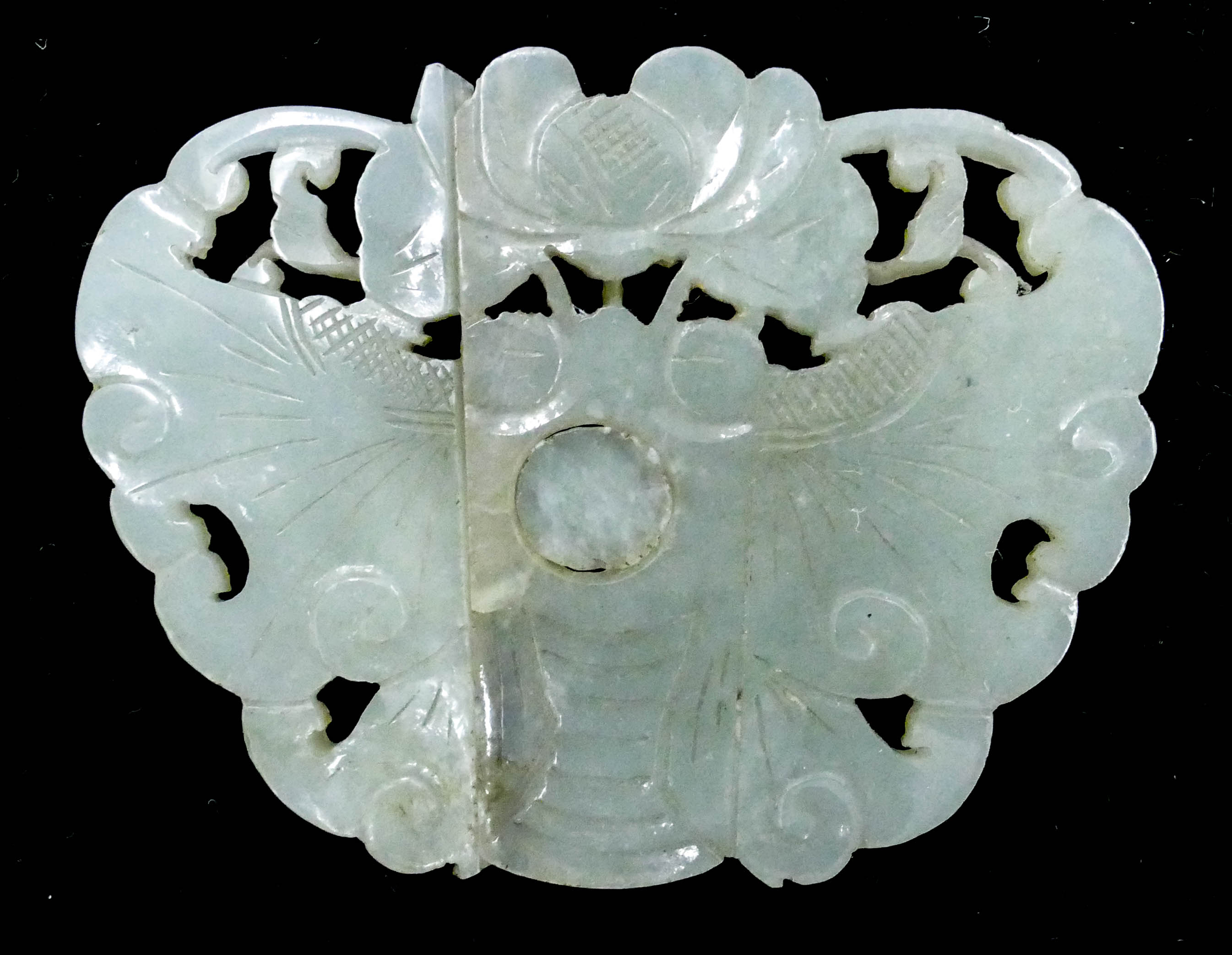 Appraisal: Chinese Qing Jade Moth Buckle ''x '' A two-part figural