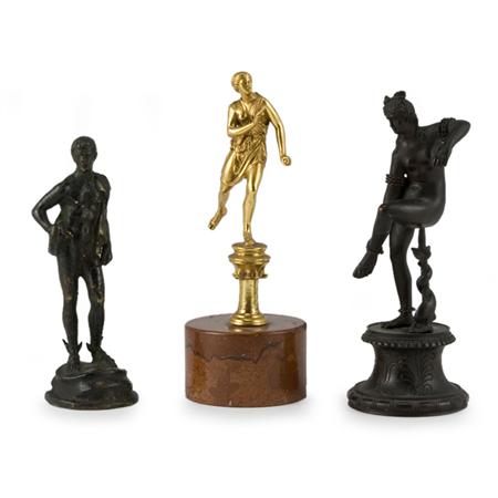 Appraisal: Group of Three Gilt and Patinated-Bronze Figures Estimate -