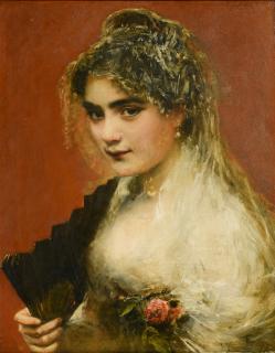 Appraisal: Franz Russ I o b Portrait of Girl with Fan