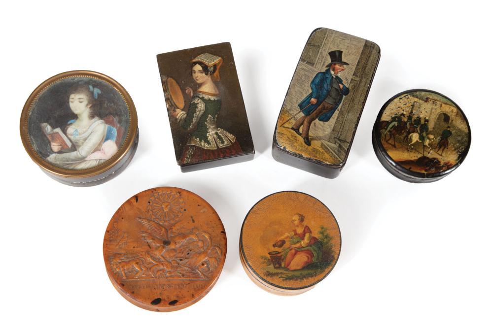 Appraisal: Six Antique Continental Boxes th c one tortoiseshell with portrait