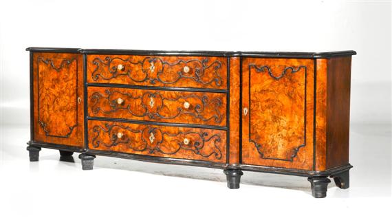 Appraisal: IMPORTANT SIDEBOARD Baroque style Italy Walnut and burl walnut partly