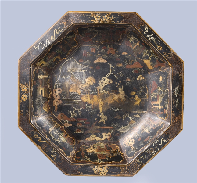 Appraisal: Chinese lacquer-imitating porcelain octagonal charger with gilt detail figures and