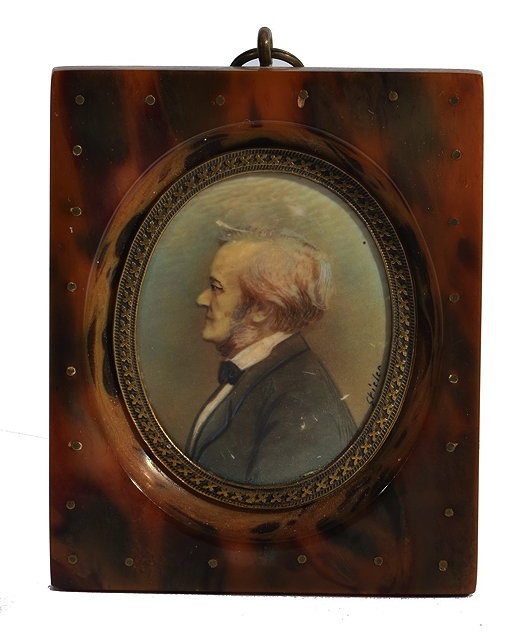 Appraisal: A PAINTED MINIATURE PORTRAIT of Richard Wagner signed 'Stielen' and