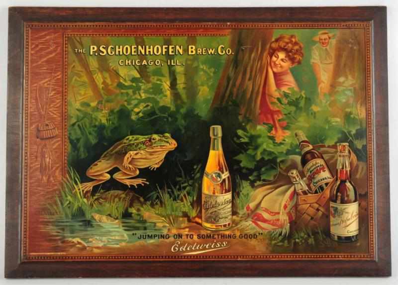 Appraisal: P Schoenhofen Brewing Co Lithograph on Wood Pre-prohibition Jumping on