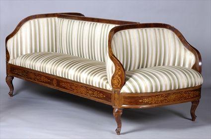 Appraisal: CHARLES X MARQUETRY-INLAID MAHOGANY DOUBLE-SIDED SETTEE The central top rail