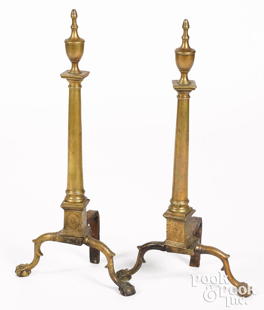 Appraisal: Pair of Federal brass urn top andirons Pair of Federal