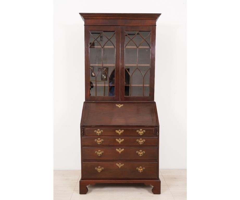 Appraisal: Georgian mahogany two-part secretary bookcase with molded cornice fitted interior